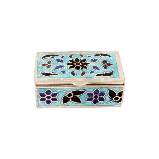 Enamel Floral Silver Box 925 Sterling Silver Vintage Handmade Jewellery Box