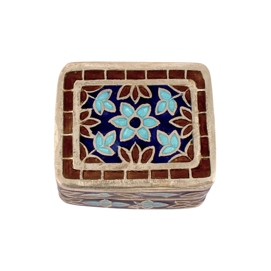 925 Sterling Silver Meenakari Work Floral Design Trinket Box Container Sindoor Box