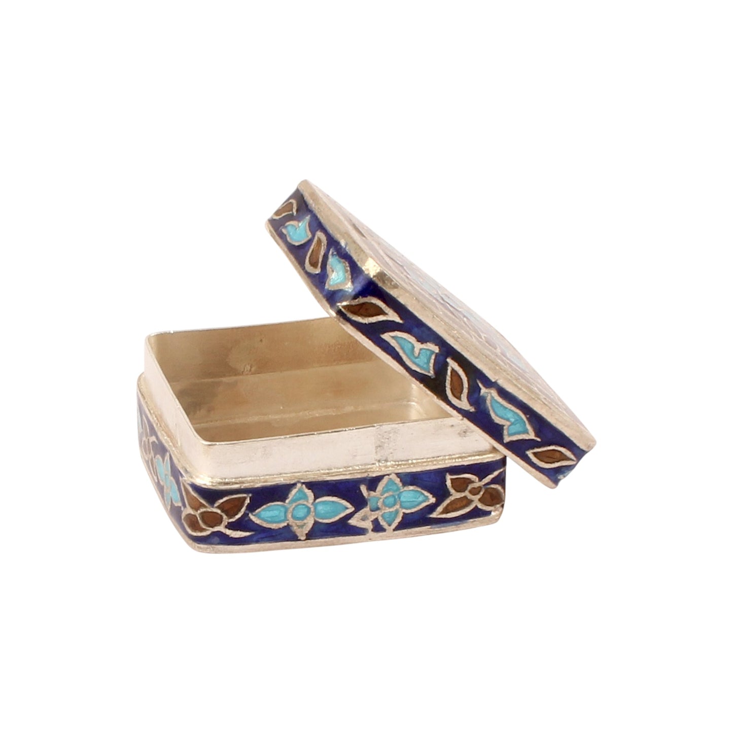 925 Sterling Silver Meenakari Work Floral Design Trinket Box Container Sindoor Box