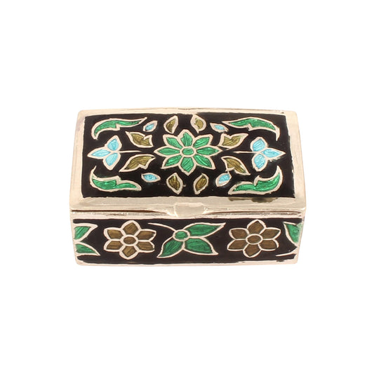 Multicolor Floral Leaf Enamel Work Box 925 Sterling Silver Enamelled Jewelry