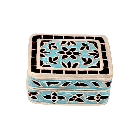 925 Sterling Silver Meenakari Work Floral Design Trinket Box Container Sindoor Box