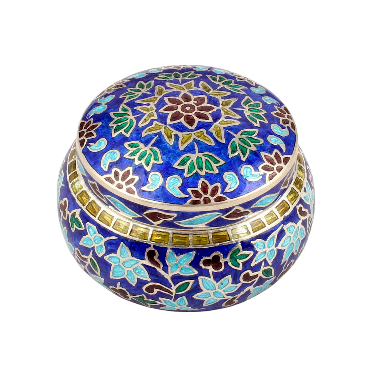 Floral Enamel Work Box 925 Sterling Silver Enamelled Clisonne Vermal Jewelry Store Box