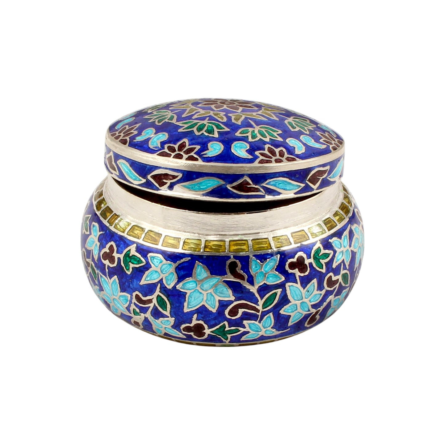 Floral Enamel Work Box 925 Sterling Silver Enamelled Clisonne Vermal Jewelry Store Box