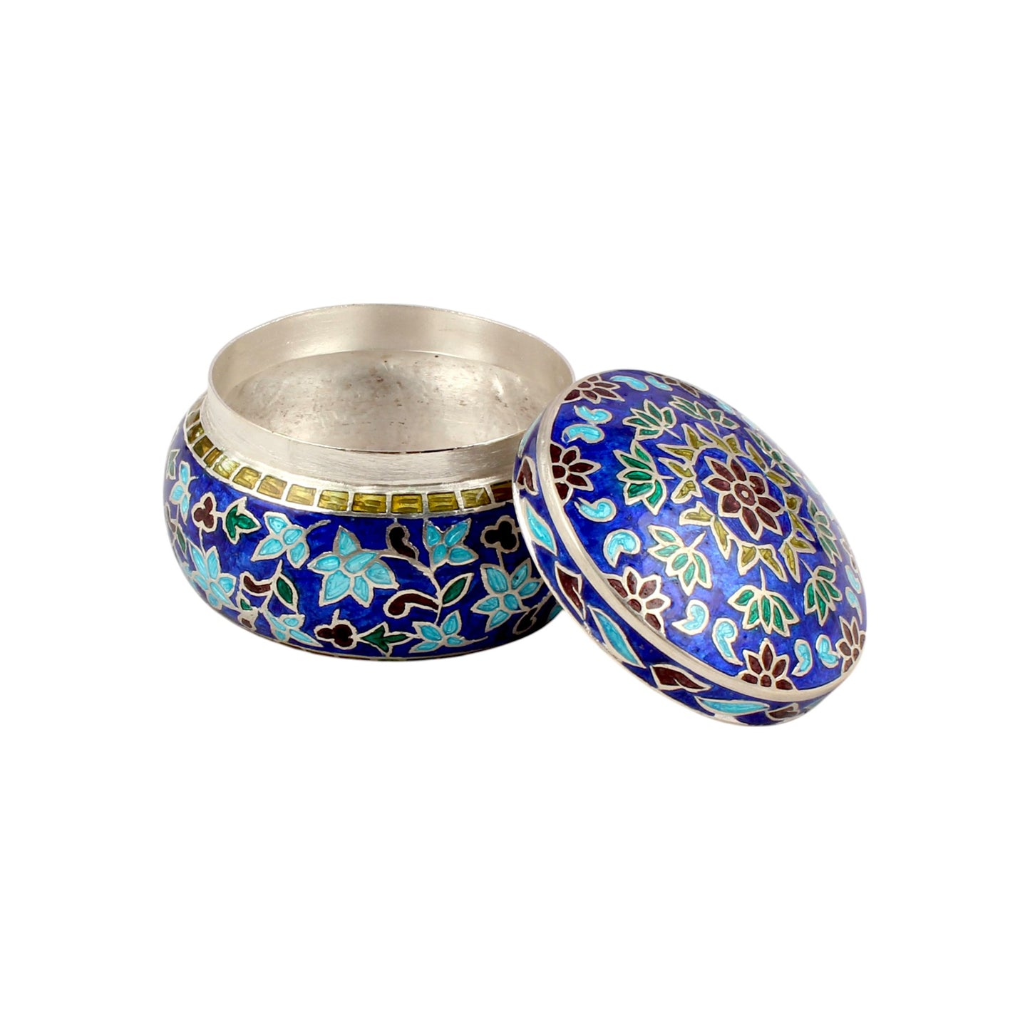 Floral Enamel Work Box 925 Sterling Silver Enamelled Clisonne Vermal Jewelry Store Box