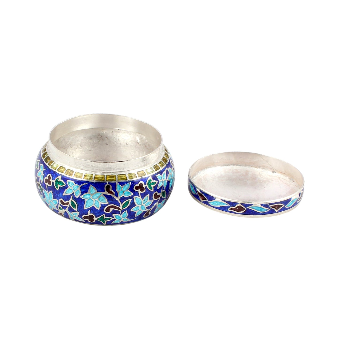 Floral Enamel Work Box 925 Sterling Silver Enamelled Clisonne Vermal Jewelry Store Box