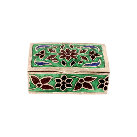 Multicolor Floral Leaf Enamel Work Box 925 Sterling Silver Enamelled Jewelry