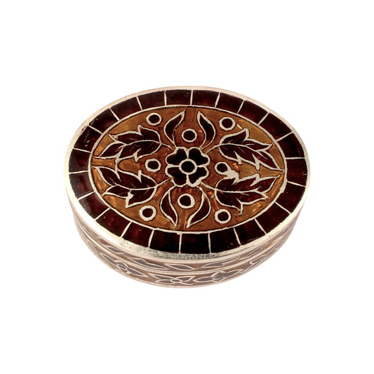 Meenakari Work Floral Design Trinket Box Container Handmade 925 Sterling Silver Sindoor Box