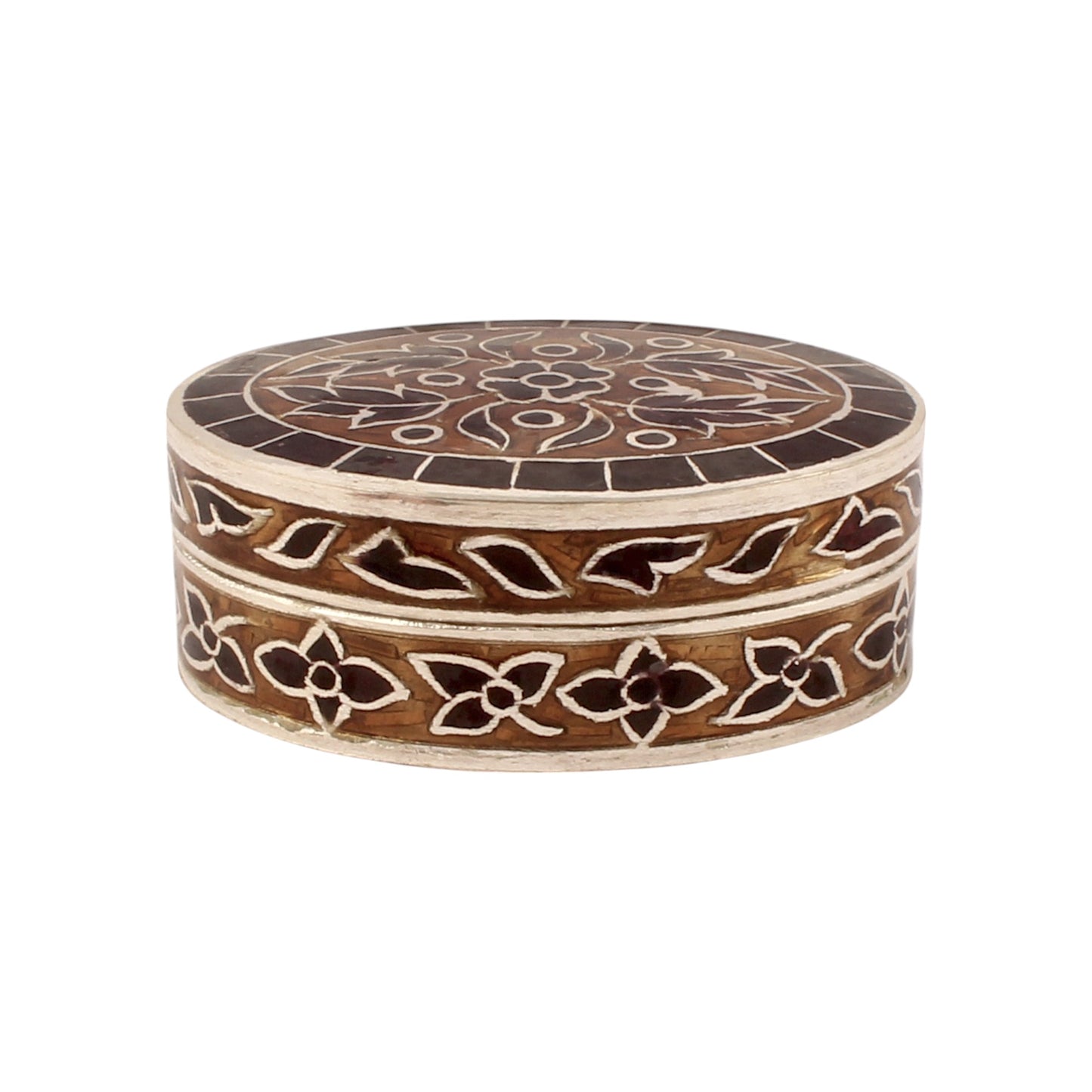 Meenakari Work Floral Design Trinket Box Container Handmade 925 Sterling Silver Sindoor Box