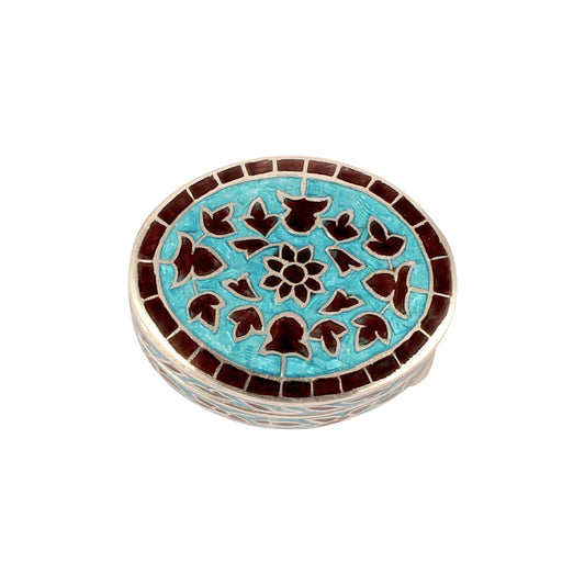 Meenakari Work Floral Design Trinket Box Container Handmade 925 Sterling Silver Sindoor Box