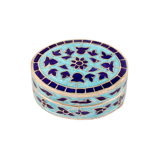 Meenakari Floral Designer Trinket Box Container Handmade 925 Sterling Silver Sindoor Box