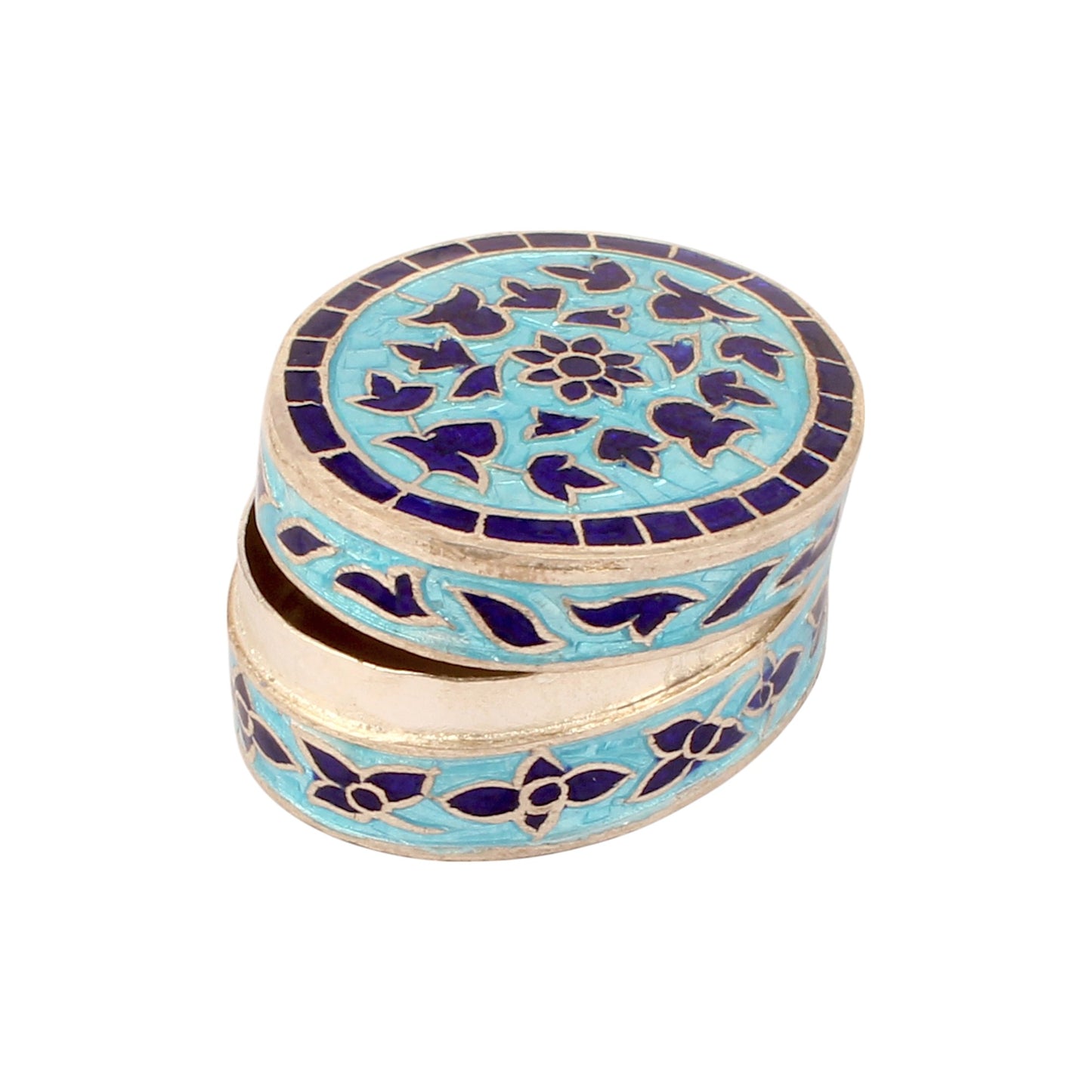 Meenakari Floral Designer Trinket Box Container Handmade 925 Sterling Silver Sindoor Box