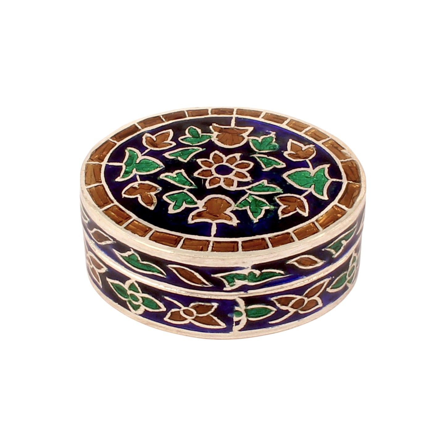 Meenakari Work Floral Design Trinket Box Handmade 925 Sterling Silver Sindoor Box Brides Jewelry