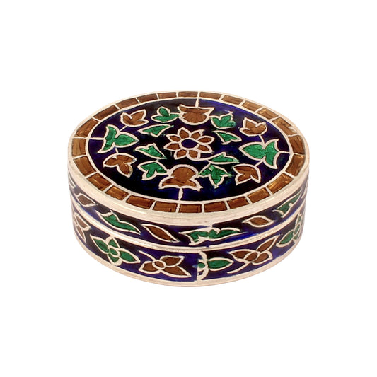 Meenakari Work Floral Design Trinket Box Handmade 925 Sterling Silver Sindoor Box Brides Jewelry