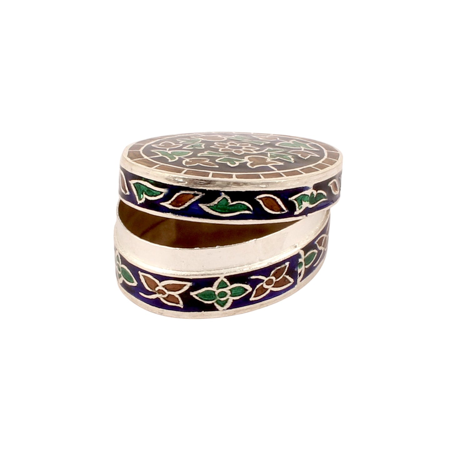 Meenakari Work Floral Design Trinket Box Handmade 925 Sterling Silver Sindoor Box Brides Jewelry