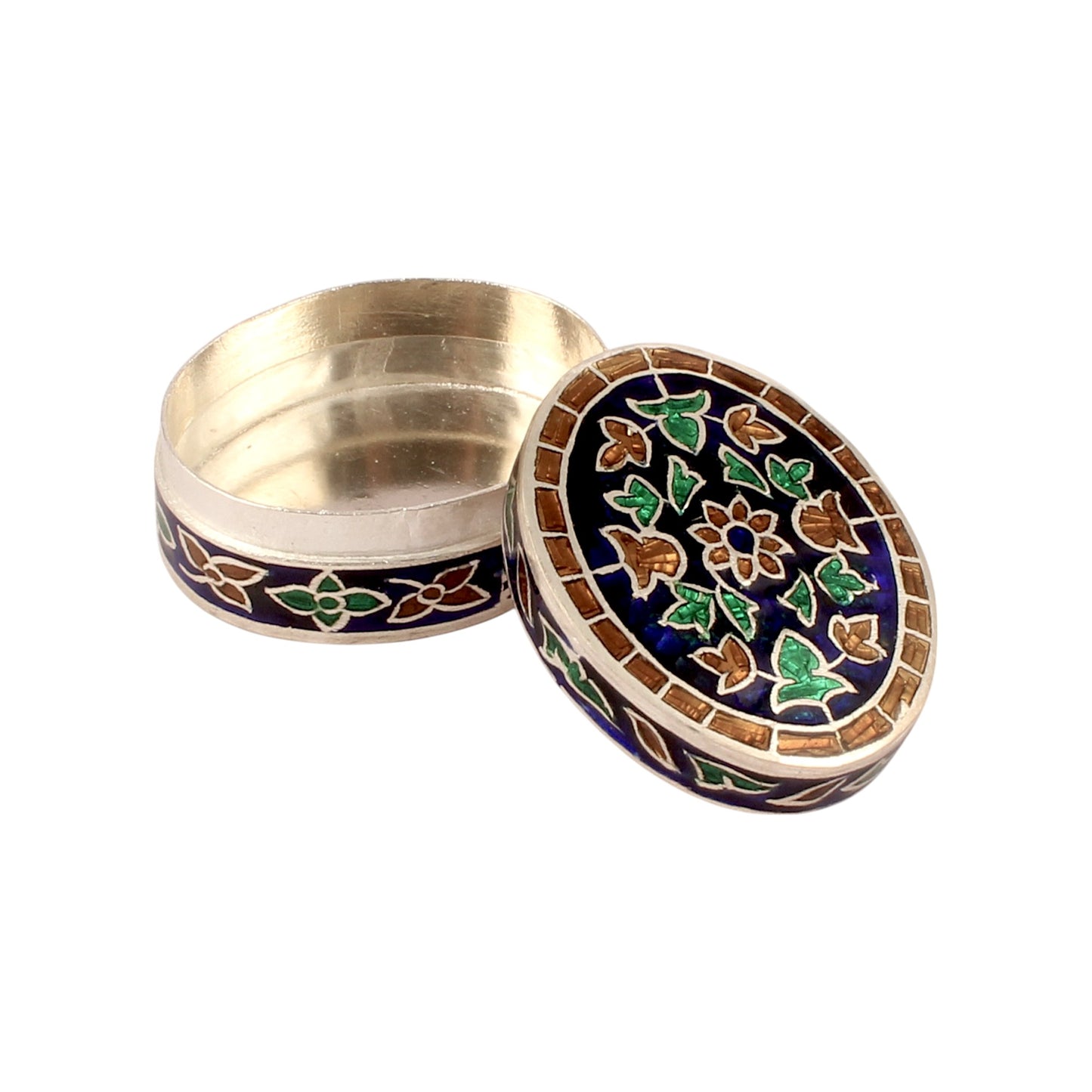 Meenakari Work Floral Design Trinket Box Handmade 925 Sterling Silver Sindoor Box Brides Jewelry