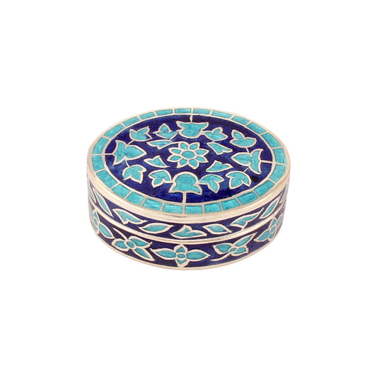 Meenakari Designer Floral Trinket Box Container Handmade 925 Sterling Silver Sindoor Box