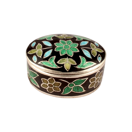 Meenakari Floral Trinket Box Container Handmade 925 Sterling Silver Sindoor Box