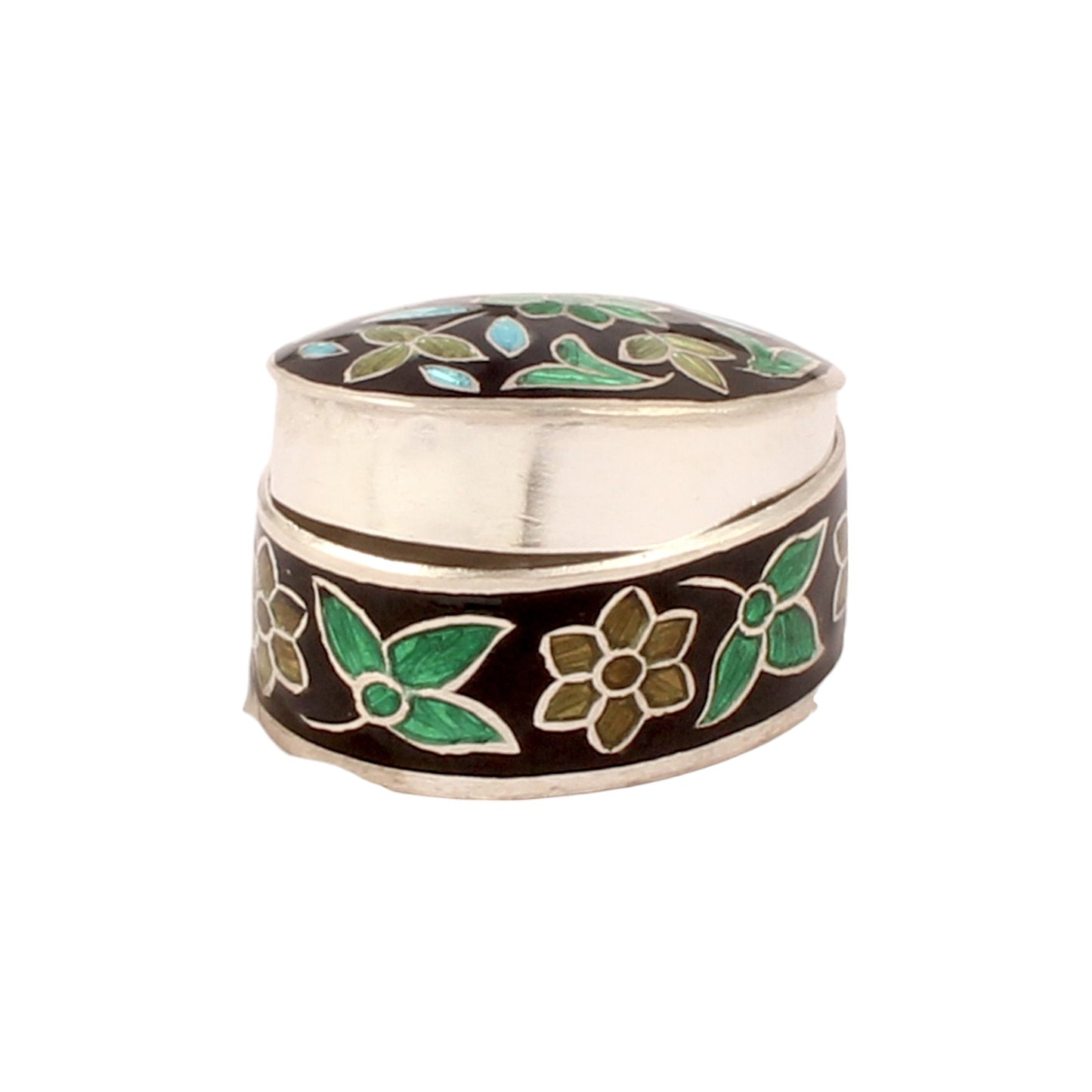Meenakari Floral Trinket Box Container Handmade 925 Sterling Silver Sindoor Box