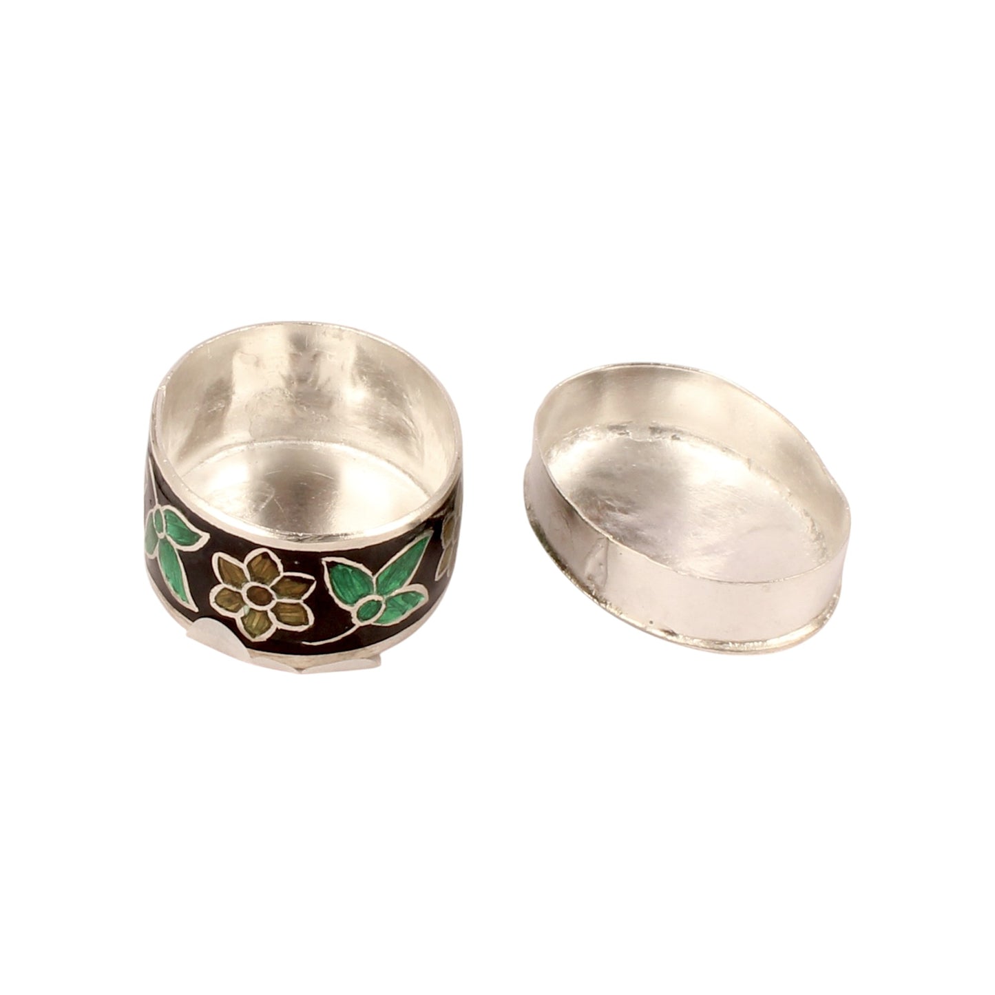 Meenakari Floral Trinket Box Container Handmade 925 Sterling Silver Sindoor Box