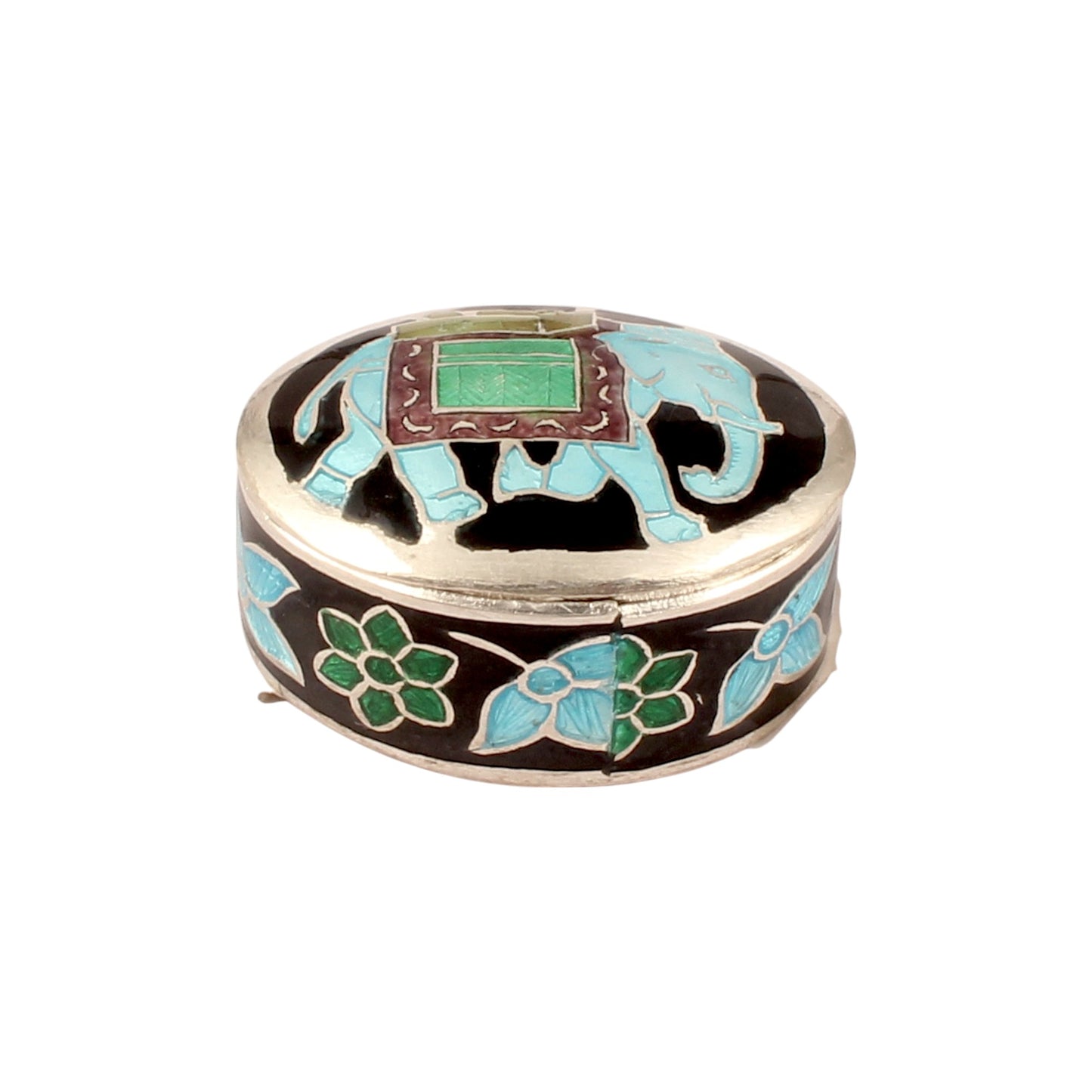 Elephant Enamel Work Box Made with 925 Sterling Silver