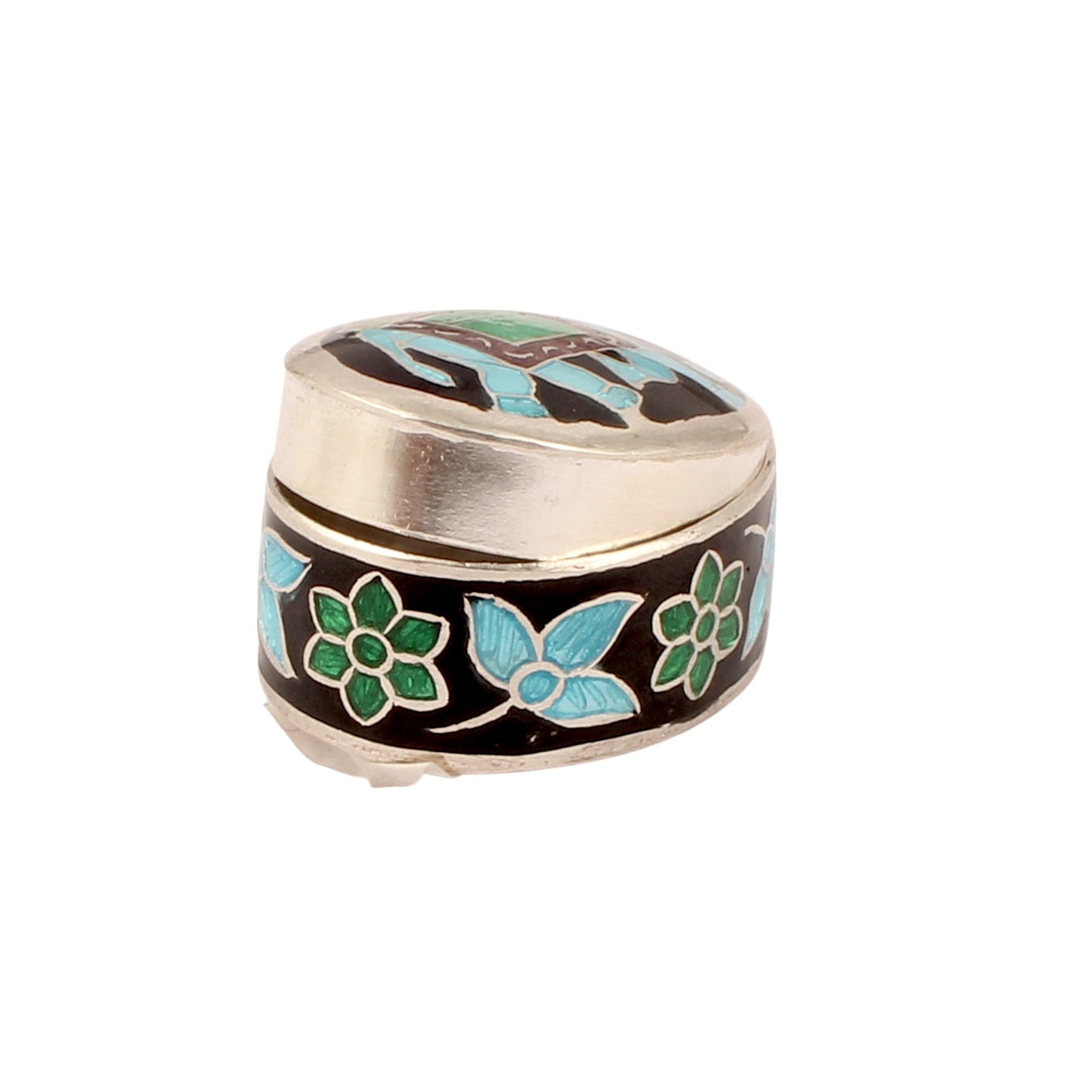 Elephant Enamel Work Box Made with 925 Sterling Silver