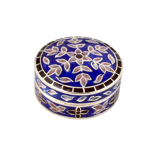 Handmade Floral Enamel Box 925 Sterling Silver Pill Box Trinket Box