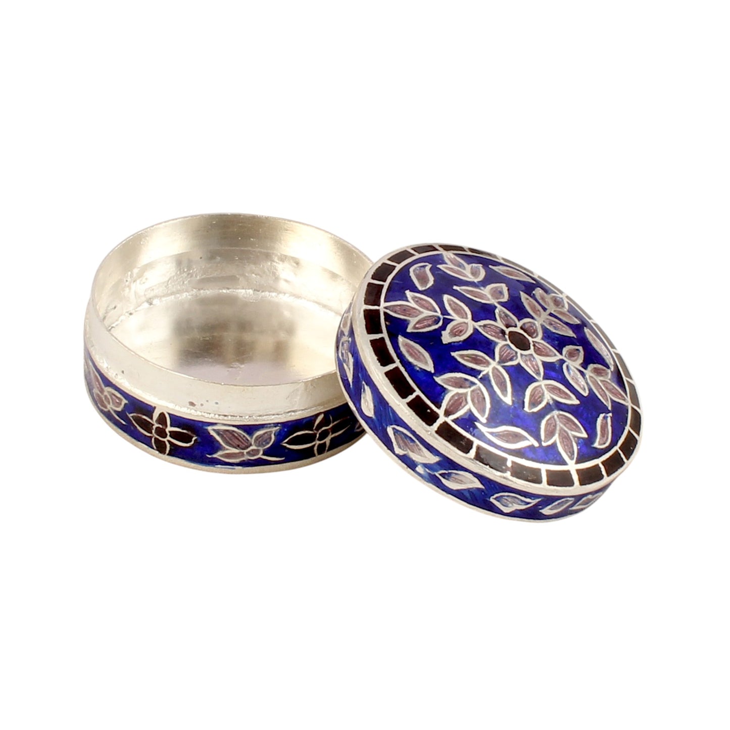 Handmade Floral Enamel Box 925 Sterling Silver Pill Box Trinket Box