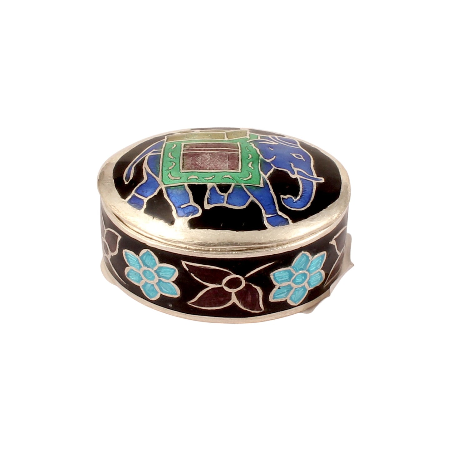 Meenakari Work Elephant Trinket Box 925 Sterling Silver Handmade Container Sindoor Box