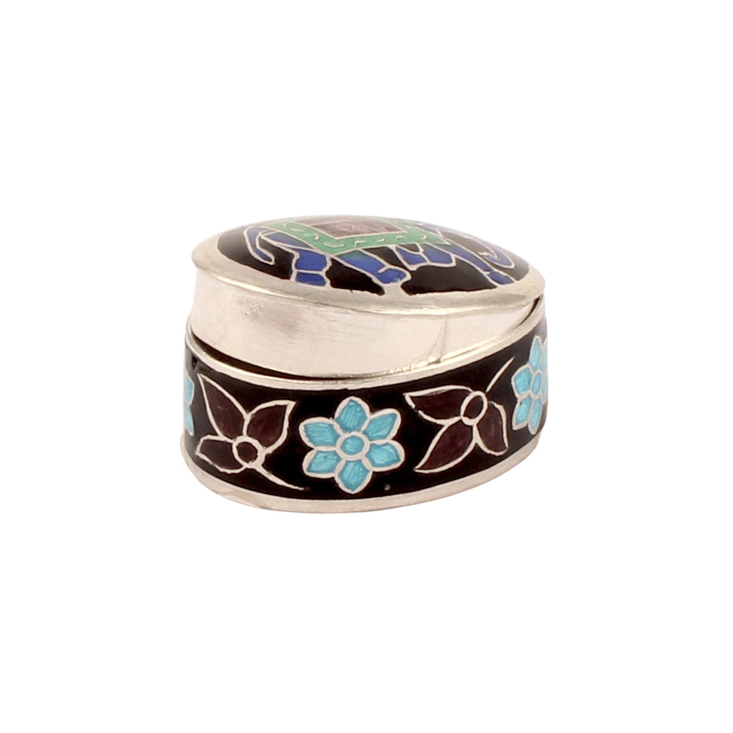 Meenakari Work Elephant Trinket Box 925 Sterling Silver Handmade Container Sindoor Box