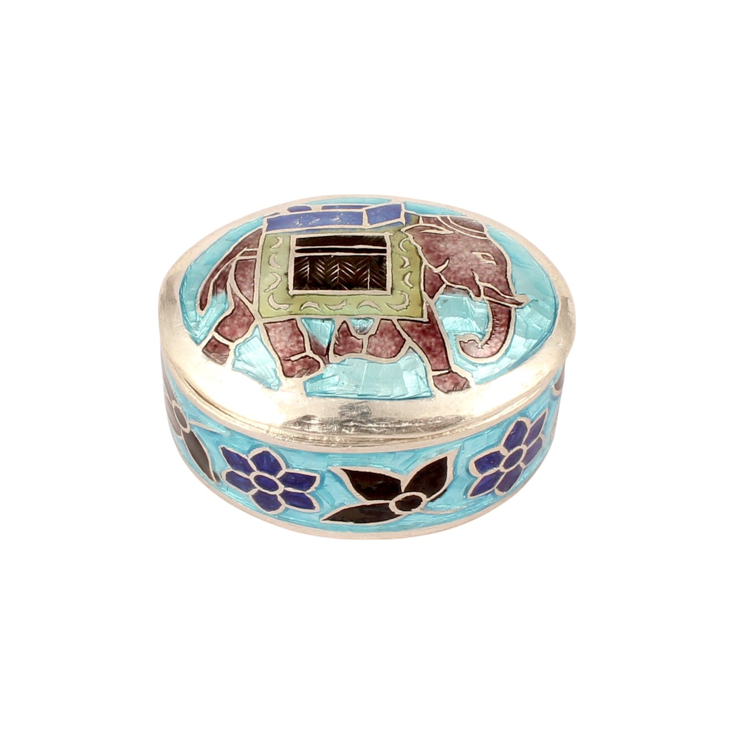 Elephant Enamel Work Box Made with 925 Sterling Silver Handmade Traditional Meenakari Store Box