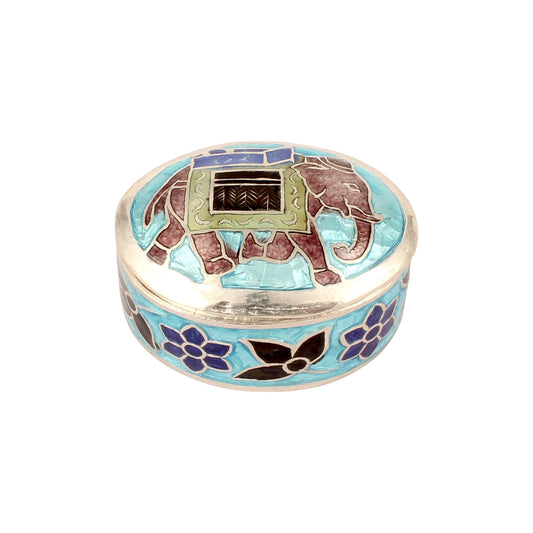 Elephant Enamel Work Box Made with 925 Sterling Silver Handmade Traditional Meenakari Store Box