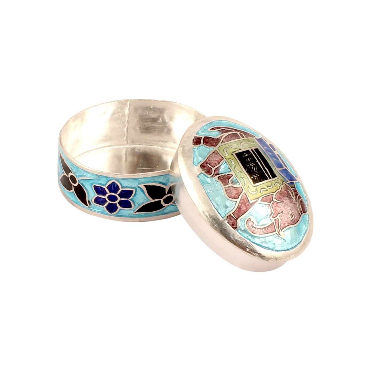 Elephant Enamel Work Box Made with 925 Sterling Silver Handmade Traditional Meenakari Store Box