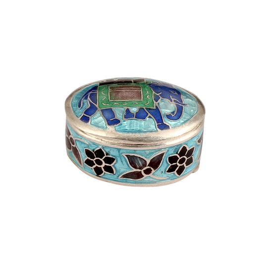 Elephant Enamel Work Box Made with 925 Sterling Silver Handmade Traditional Meenakari Store Box