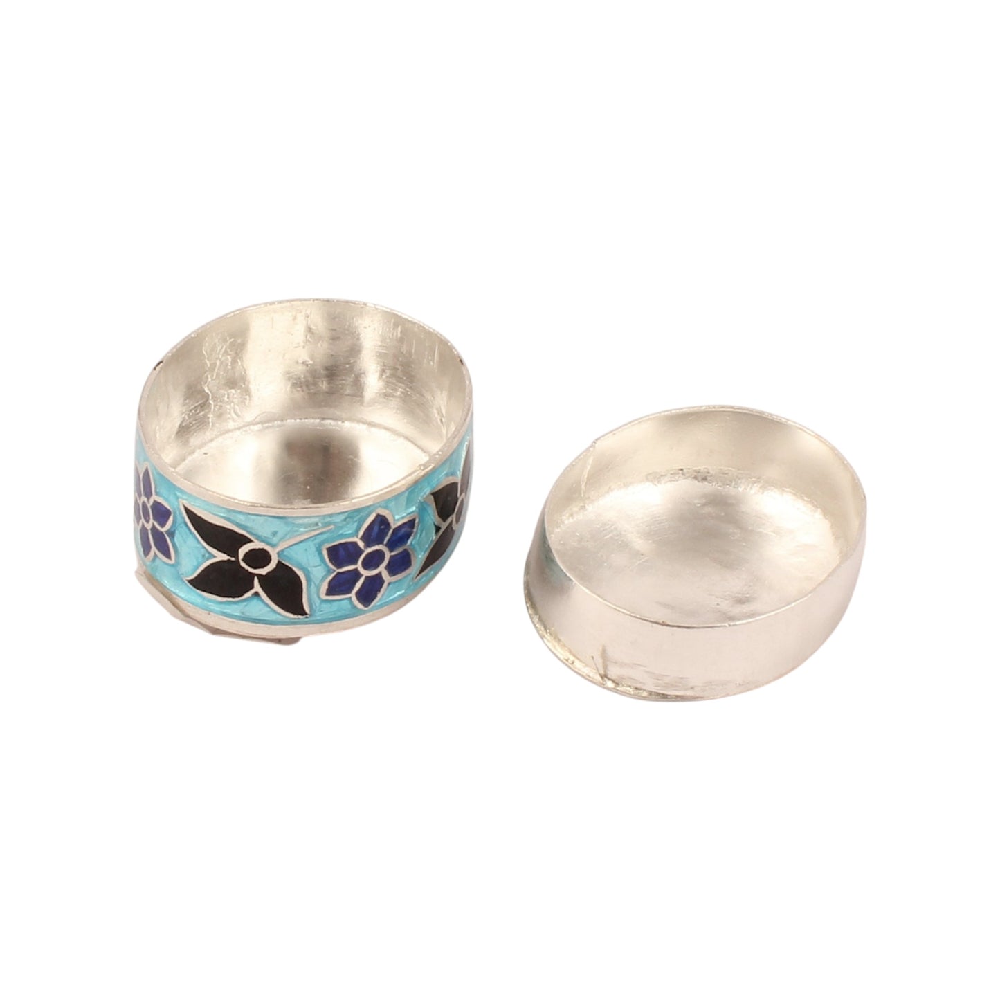 Sterling Silver Indian Enamel Trinket Box Blue Indian Elephant Pill Box