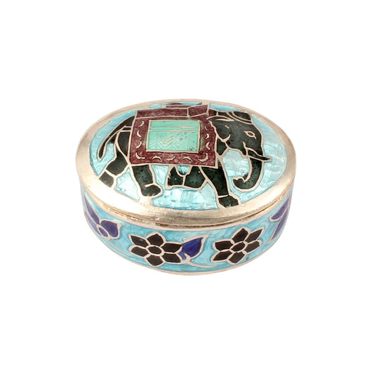 Elephant Enamel Work Box Made with 925 Sterling Silver Traditional Meenakari Store Box