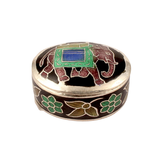 Sterling Silver Indian Enamel Trinket Box Indian Elephant Pill Box Indian Handicrafts Silver Ring Box