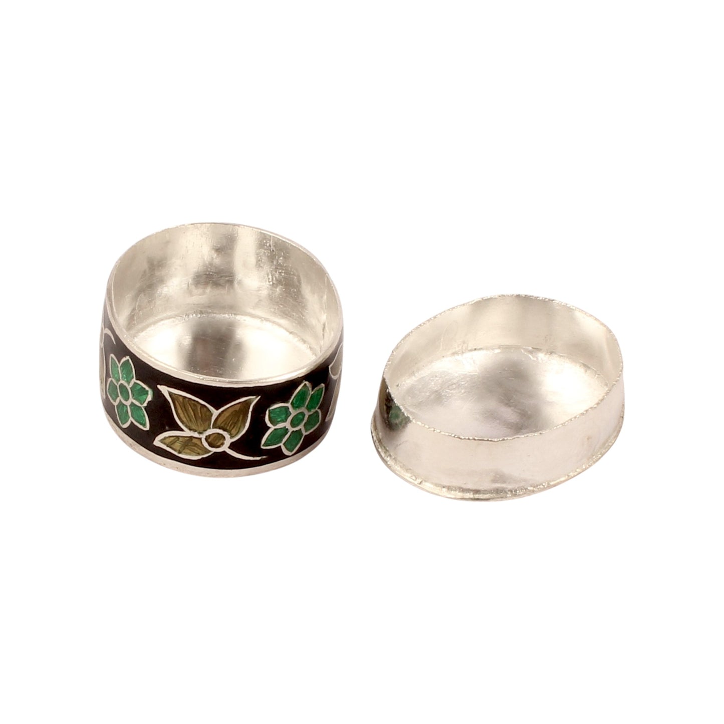 Sterling Silver Indian Enamel Trinket Box Indian Elephant Pill Box Indian Handicrafts Silver Ring Box