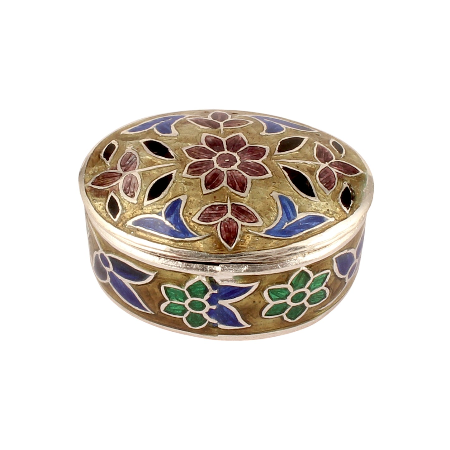 Floral Trinket Box Container Handmade Meenakari 925 Sterling Silver Sindoor Box Brides Jewelry