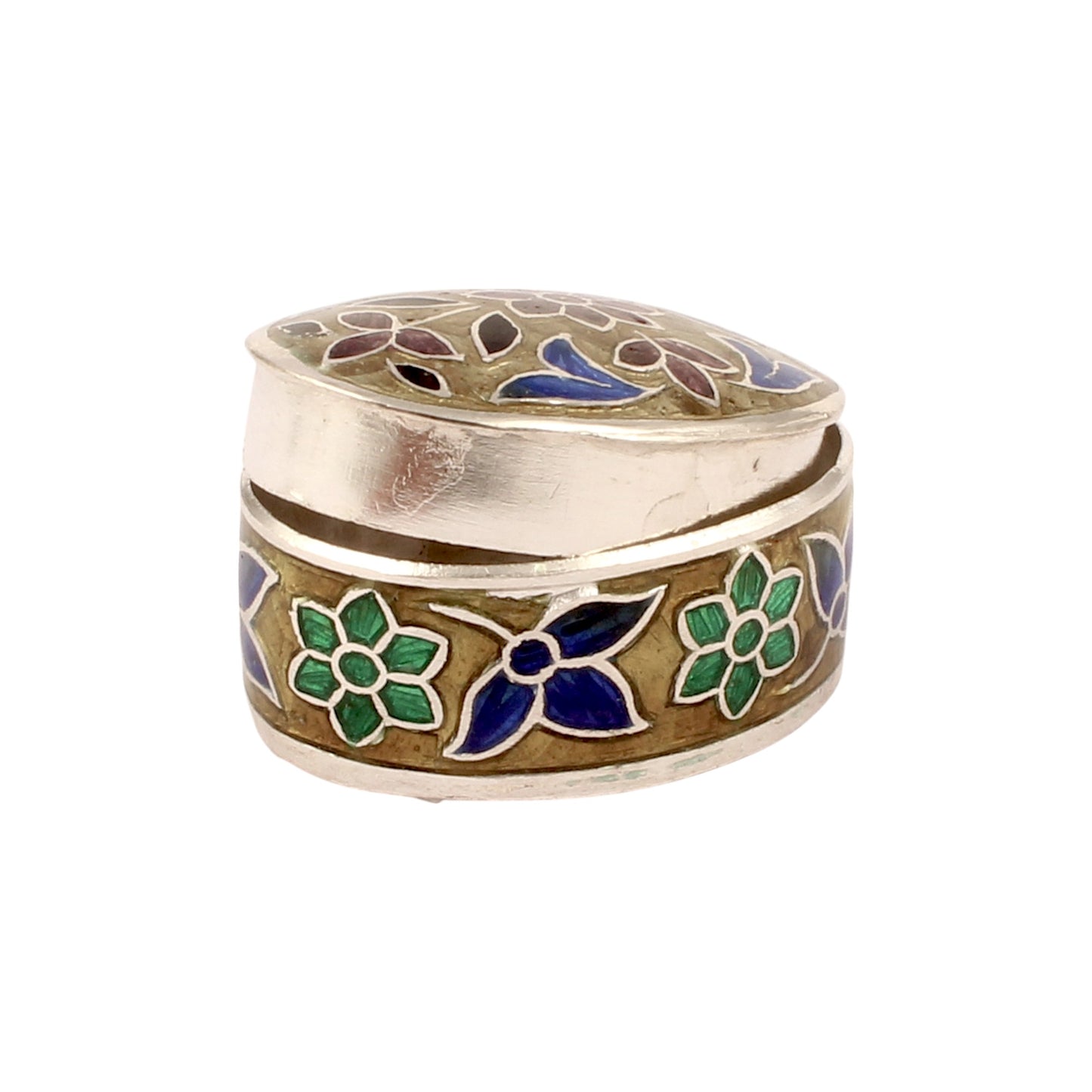 Floral Trinket Box Container Handmade Meenakari 925 Sterling Silver Sindoor Box Brides Jewelry