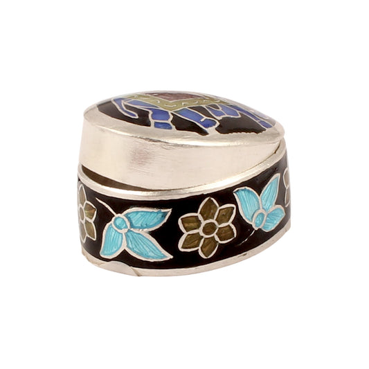 925 Sterling Silver Indian Enamel Trinket Box Indian Elephant Pill Box