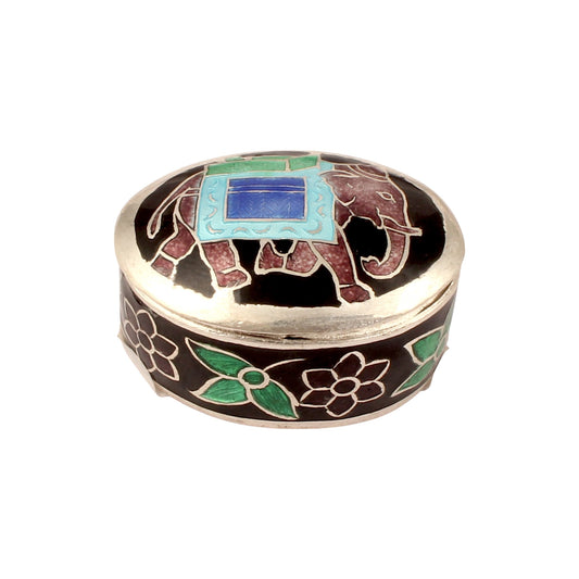 925 Sterling Silver Enamel Trinket Box Indian Elephant Pill Box