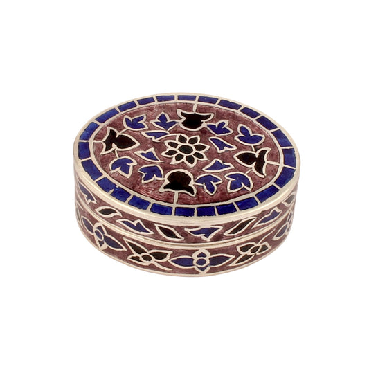 Meenakari Floral Trinket Box Container Handmade Unique Artisan 925 Sterling Silver Sindoor Box