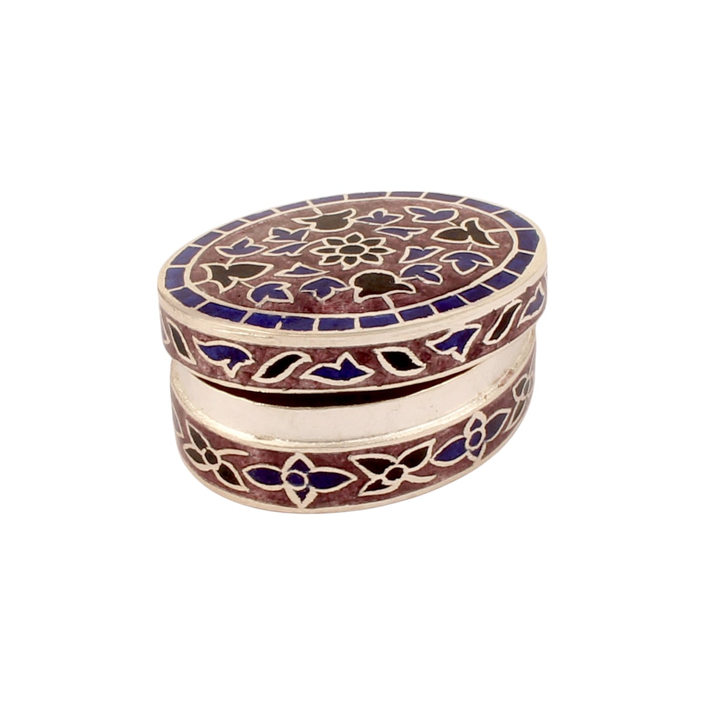 Meenakari Floral Trinket Box Container Handmade Unique Artisan 925 Sterling Silver Sindoor Box