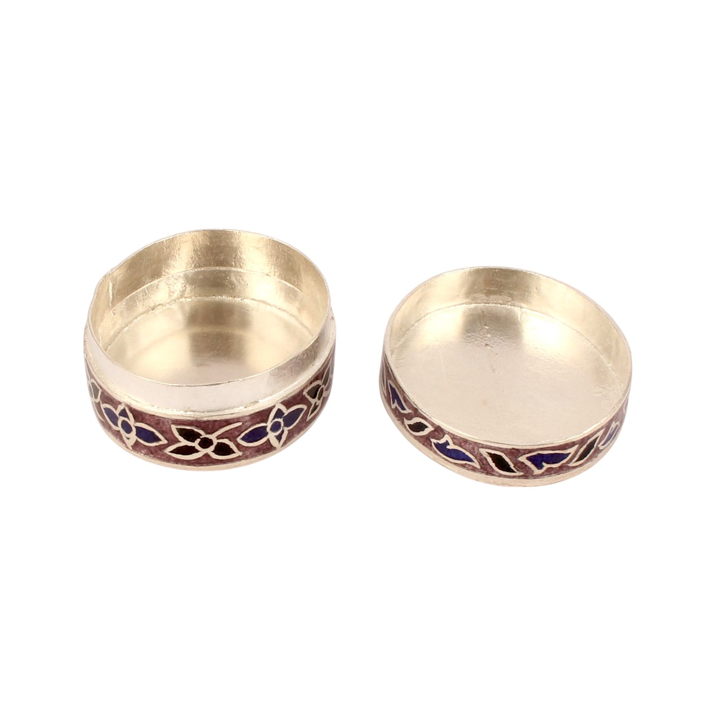 Meenakari Floral Trinket Box Container Handmade Unique Artisan 925 Sterling Silver Sindoor Box