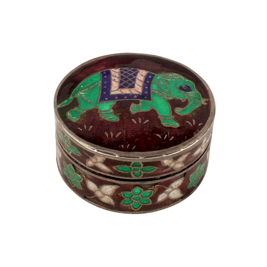 Elephant Enamel Work Box 925 Sterling Silver Enamelled Clisonne Vermal Jewelry Store Box