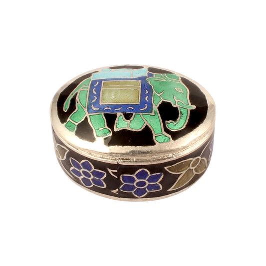 925 Sterling Silver Indian Enamel Trinket Box Indian Elephant Pill Box