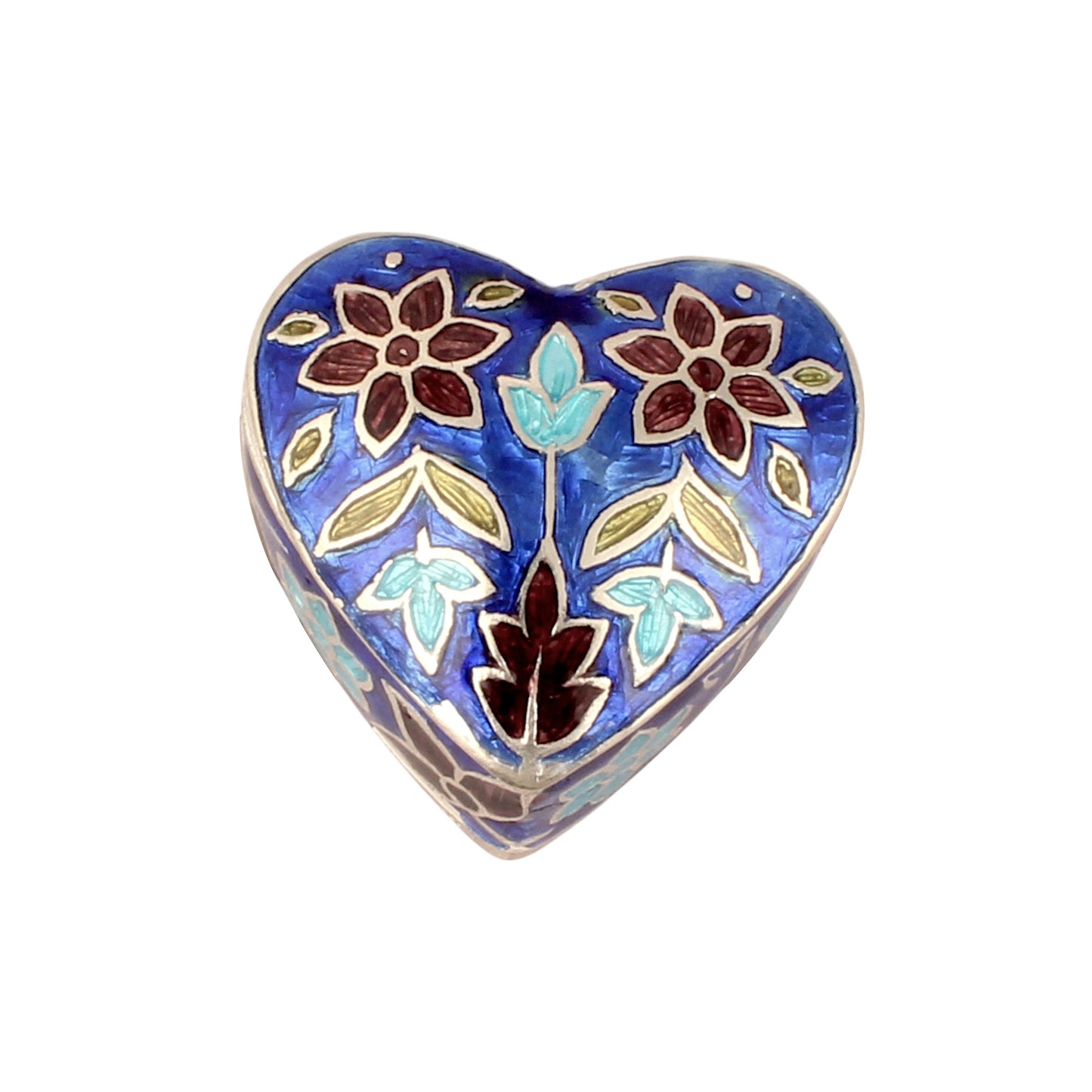 Heart Shape Meenakari Floral Trinket Box Container Handmade Unique Artisan 925 Sterling Silver Sindoor Box