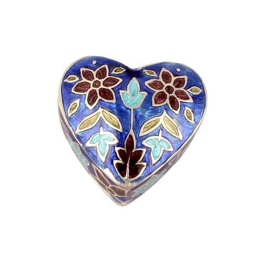 Heart Shape Meenakari Floral Trinket Box Container Handmade Unique Artisan 925 Sterling Silver Sindoor Box