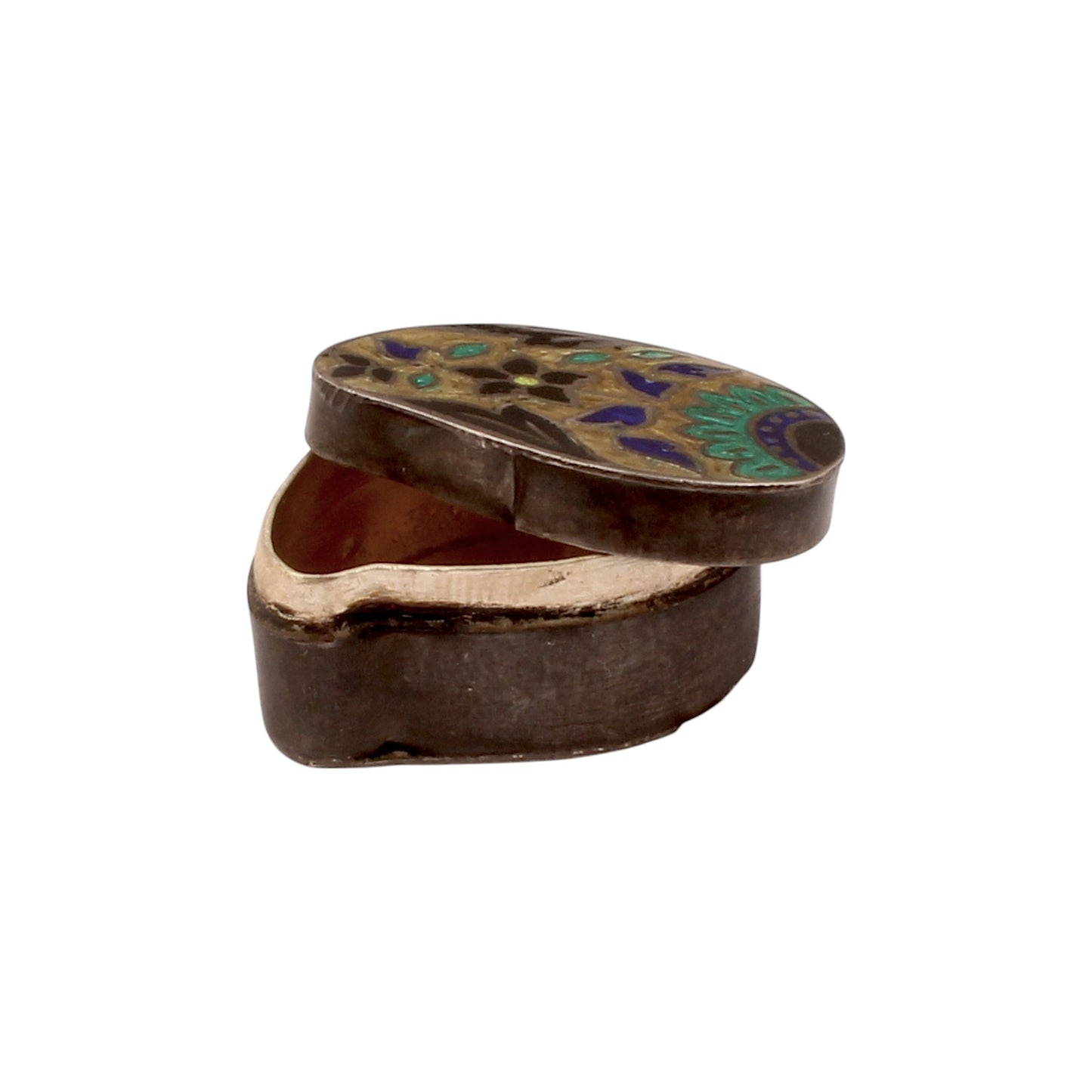 Meenakari Floral Trinket Box Container Handmade Unique Artisan 925 Sterling Silver Sindoor Box