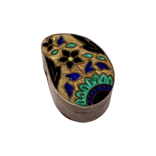 Meenakari Floral Trinket Box Container Handmade Unique Artisan 925 Sterling Silver Sindoor Box